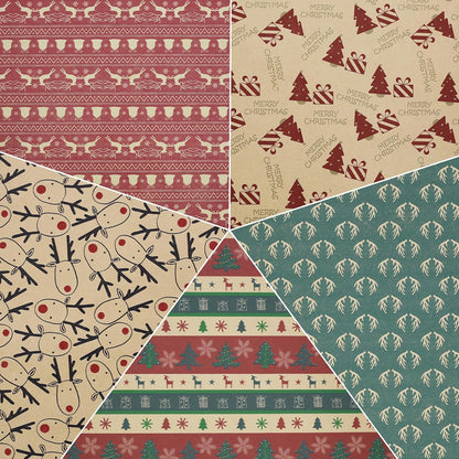 3M X 43Cm Christmas Wrapping Paper Roll, 5 Rolls Recyclable Kraft Paper for Xmas Gift Boxes Decoration (5 Festive Patterns)