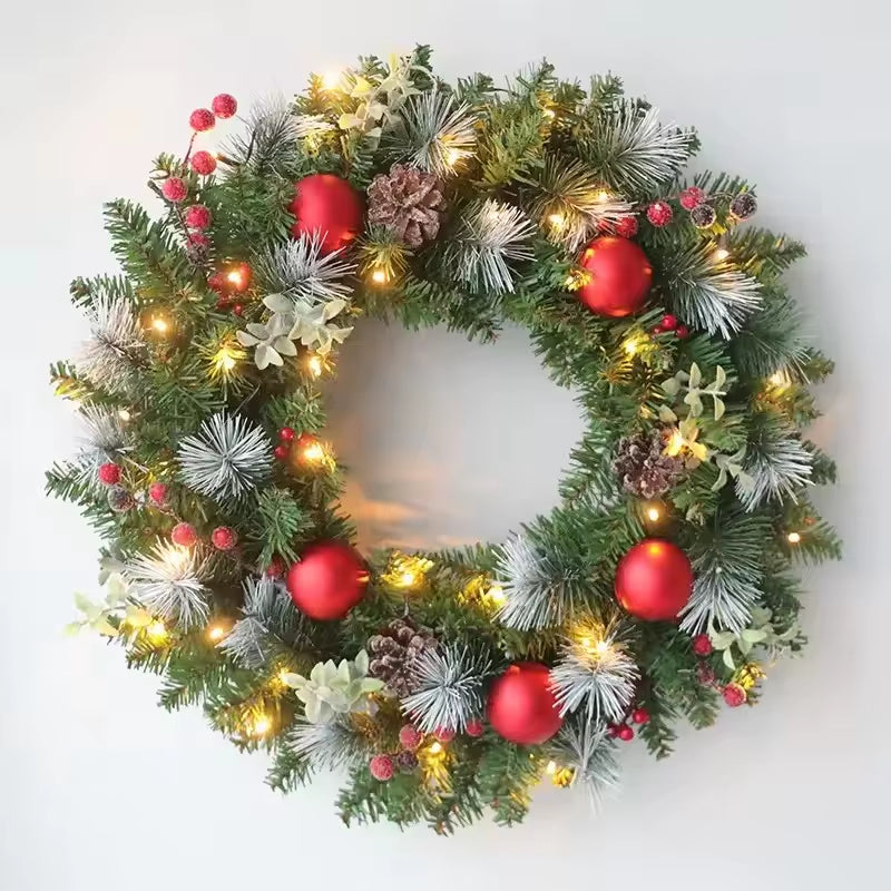 20-60Cm Christmas Wreath with LED Fairy Light Door Hanging Garland Pine for Home Decorations Xmas Party Supplies Happy New Year