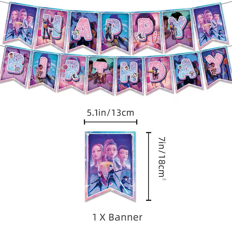 Hot Kpop Demon Birthday Party Decoration Huntrix Kpop Anime Birthday Party Supplies Hunter Group Cake Topper Balloons Decor Sets