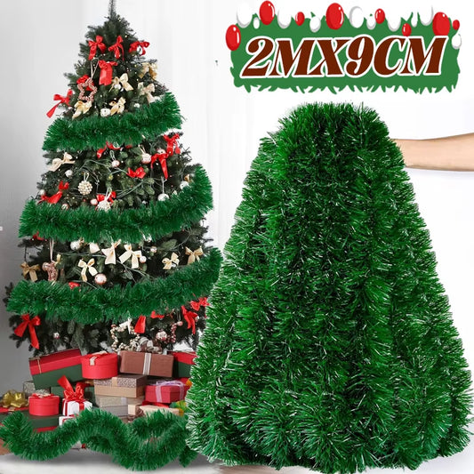 Christmas Ribbon Garland Xmas Tree Foil Pull Flower Ribbons Ornaments Green Cane Tinsel Wedding Party Decoration Supplies