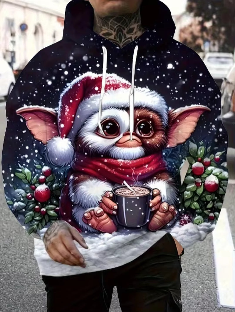 Men'S Santa Claus Hoodie Letter Print Hoodie Pullover Holiday Party Casual Winter Long-Sleeved Sweatshirt Harajuku Streetwear