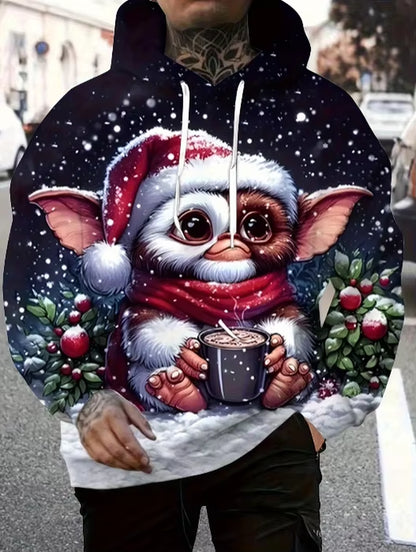 Men'S Santa Claus Hoodie Letter Print Hoodie Pullover Holiday Party Casual Winter Long-Sleeved Sweatshirt Harajuku Streetwear