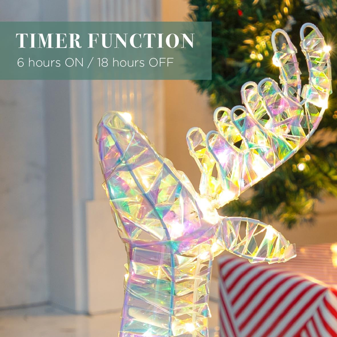 Iridescent Light up Reindeer/Bright White Christmas Lights/Indoors & Outdoors Suitable/Automatic 6 Hour Timer (75Cm)