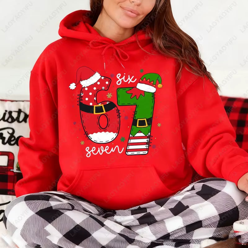 Funny Meme Six Seven Christmas 6 7 Xmas Graphic Unisex Hooded Sweatshirt Fashion Vintage Y2K Streetwear Holiday Gift Pullovers