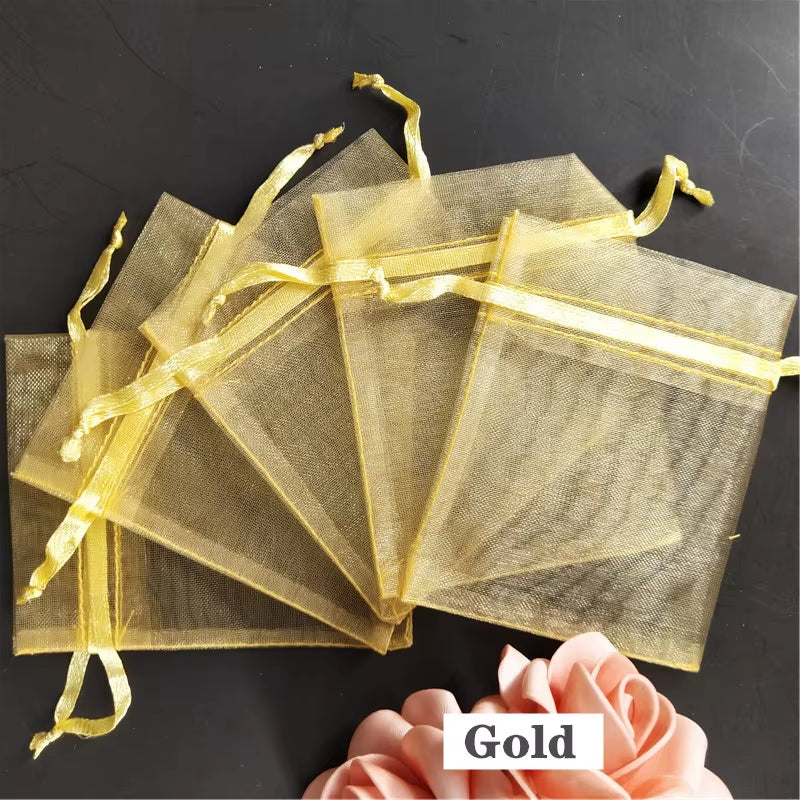 50Pcs Tulle Bags Organza Sheer Gauze Element Jewelry Bags Packing Drawable Organza Bags Wedding Christmas Organza Gift Bag 5Z