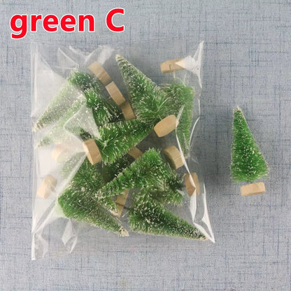 12PCS DIY Mini Christmas Tree 4.5Cm Sisal Silk Cedar Desktop Decoration Small Christmas Tree Xmas New Year Navidad Decor Gifts