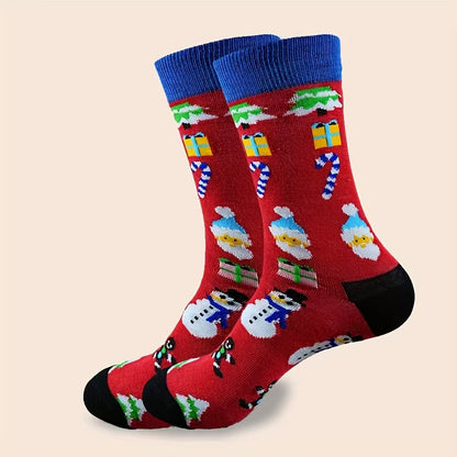 5/10Pairs Women'S Christmas Socks - Festive Santa, Reindeer, Snowman, Candy Canes - Warm Mid-Calf Holiday Stockings - Red, Green