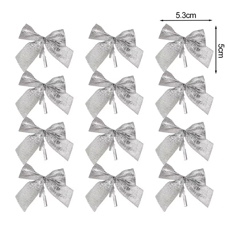 240/12PCS Mini Christmas Bow Ornaments Red Gold Xmas Tree Hanging Pendant DIY Craft New Year Home Party Decoration Bowknot Gifts