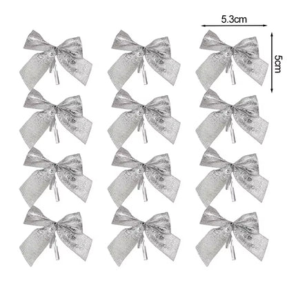240/12PCS Mini Christmas Bow Ornaments Red Gold Xmas Tree Hanging Pendant DIY Craft New Year Home Party Decoration Bowknot Gifts