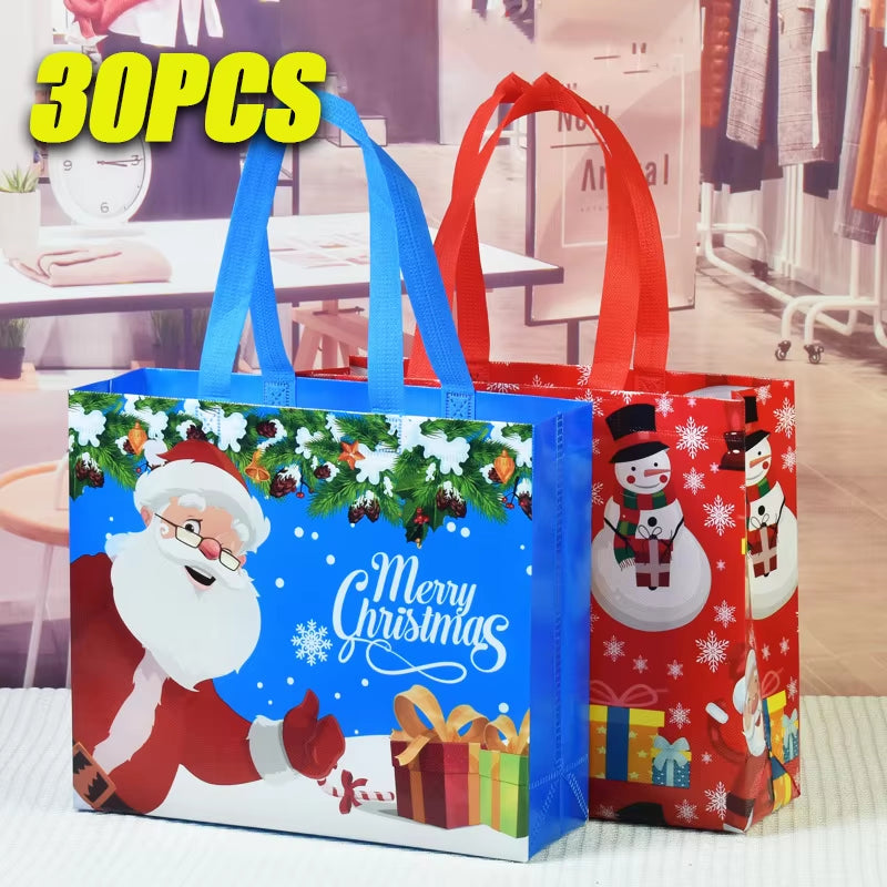Tote Bags Santa Elk Snowflake Tote Bags Thickened Non-Woven Printed Waterproof Bags Christmas Gift Bags Christmas Decoration