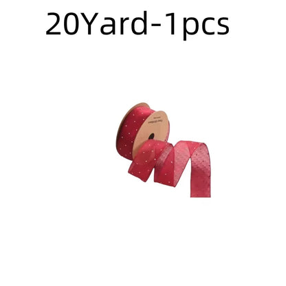 20Yards 4CM Silver Dots Organza Gauze Packaging Ribbon Tape Flower Gift Box Wrap Bow DIY Wedding Christmas Party Decoration