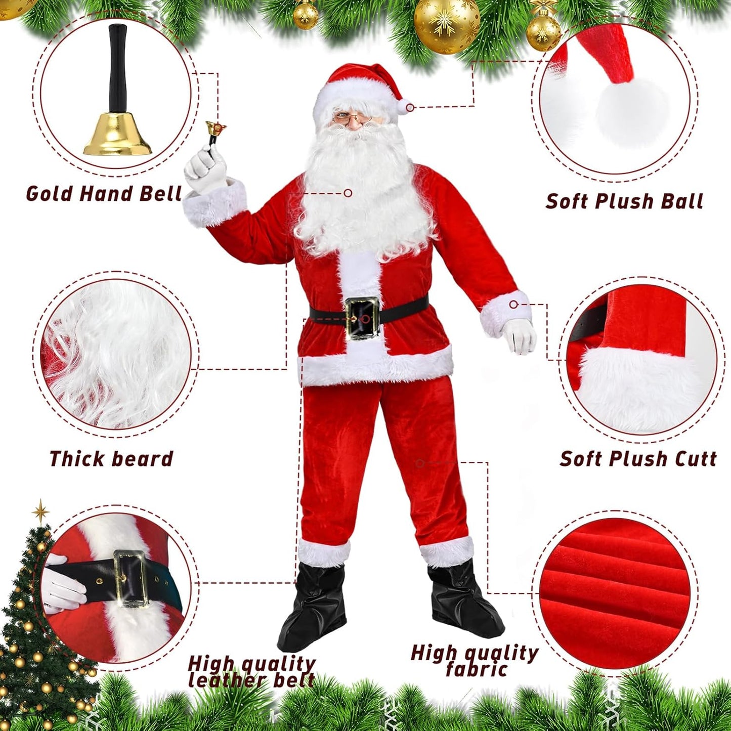 Adult Mens Santa Claus Costume Santa Suit Santa Fancy Dress Xmas Cosplay Outfit