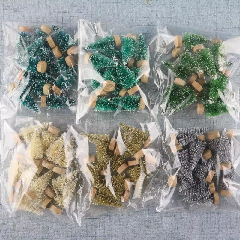 12PCS DIY Mini Christmas Tree 4.5Cm Sisal Silk Cedar Desktop Decoration Small Christmas Tree Xmas New Year Navidad Decor Gifts