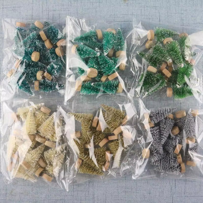 12PCS DIY Mini Christmas Tree 4.5Cm Sisal Silk Cedar Desktop Decoration Small Christmas Tree Xmas New Year Navidad Decor Gifts