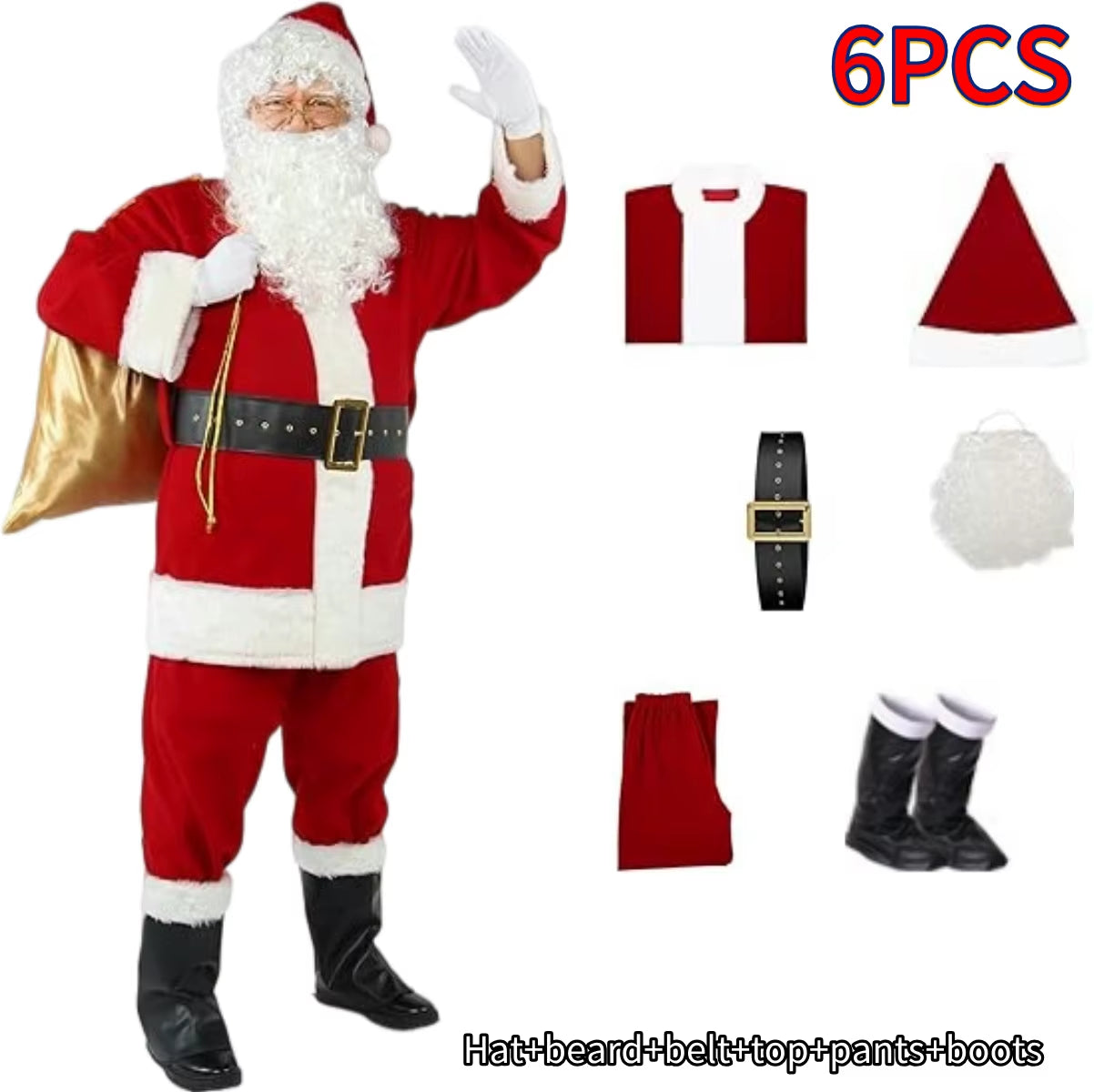 Santa Claus Gold Velvet Set Christmas Warm Clothing Men'S Christmas Clothing Adult Character Cosplay Costume