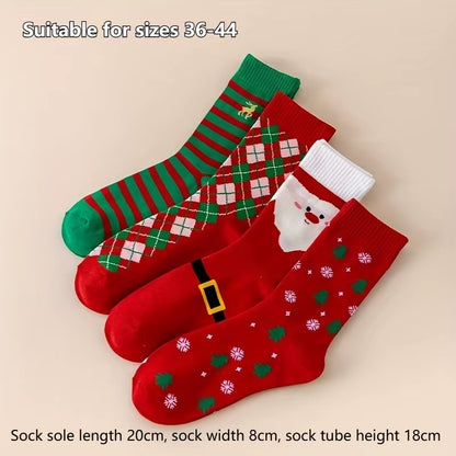 5/10Pairs Women'S Christmas Socks - Festive Santa, Reindeer, Snowman, Candy Canes - Warm Mid-Calf Holiday Stockings - Red, Green