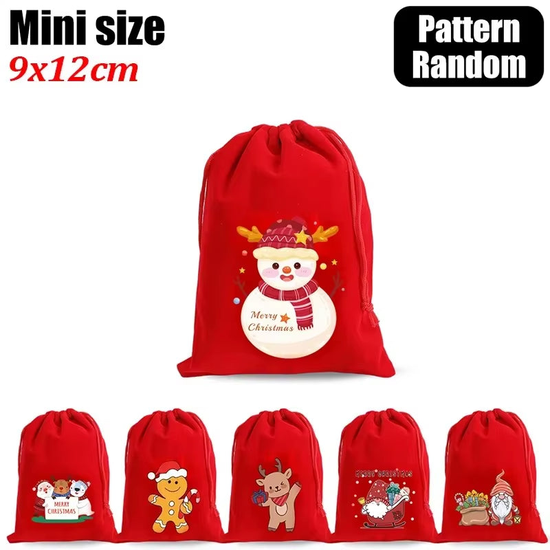 20/1Pcs Red Christmas Velvet Bags Drawstring Santa Gift Pouch Candy Snack Wrapping Bag Christmas Wedding Party Favors Decoration
