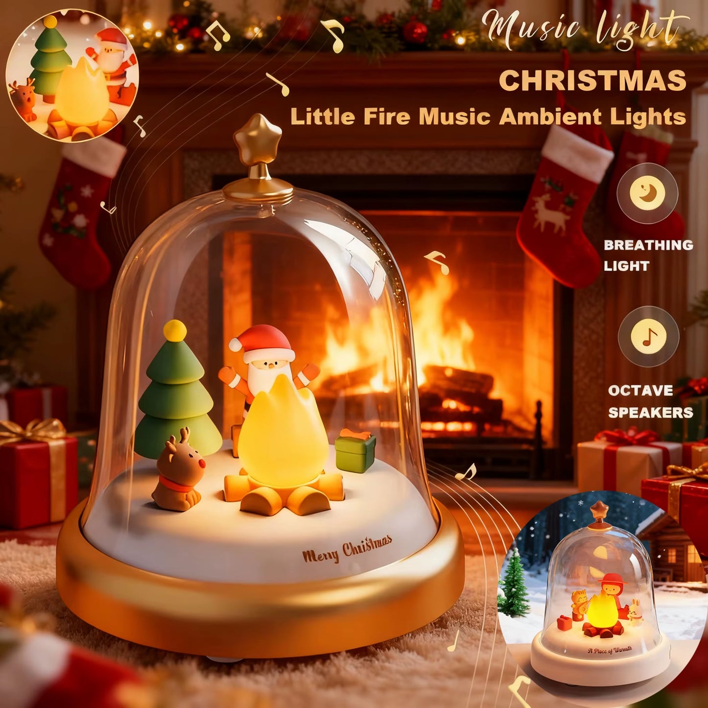 Christmas Style Carousel&Small Flame Music Box Ambient Light, Rechargeable Night Light, Christmas, Birthday Decorative Light