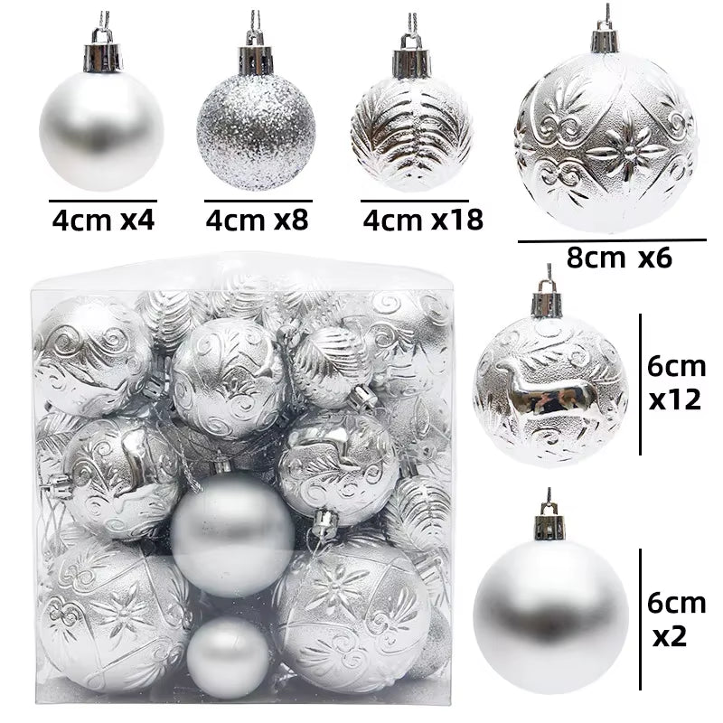 29/40/50Pcs Silver Red Special-Shaped Christmas Ball Ornaments Christmas Tree Party Decoration Christmas Spheres Pendant New
