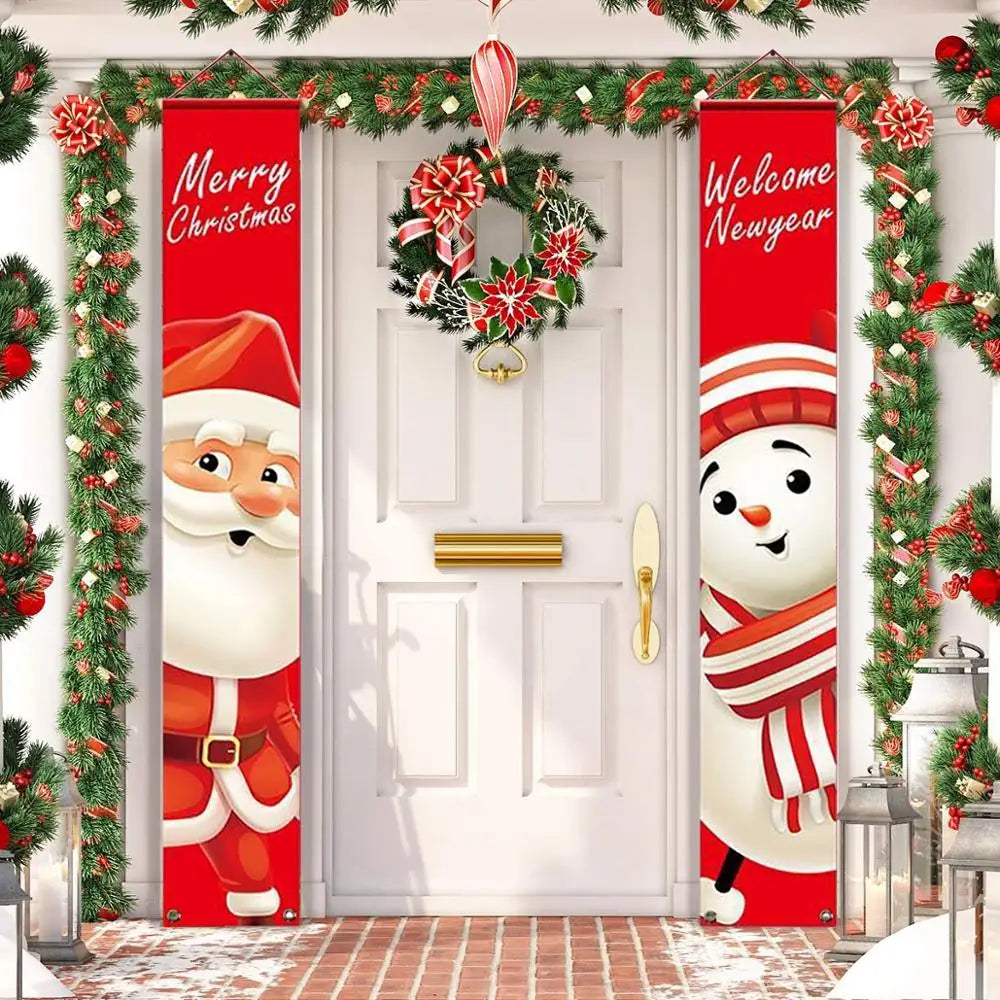 Christmas Door Banner Porch Sign Christmas Decoration for Home Christmas Pendant Merry Christmas Ornaments 2022 Navidad