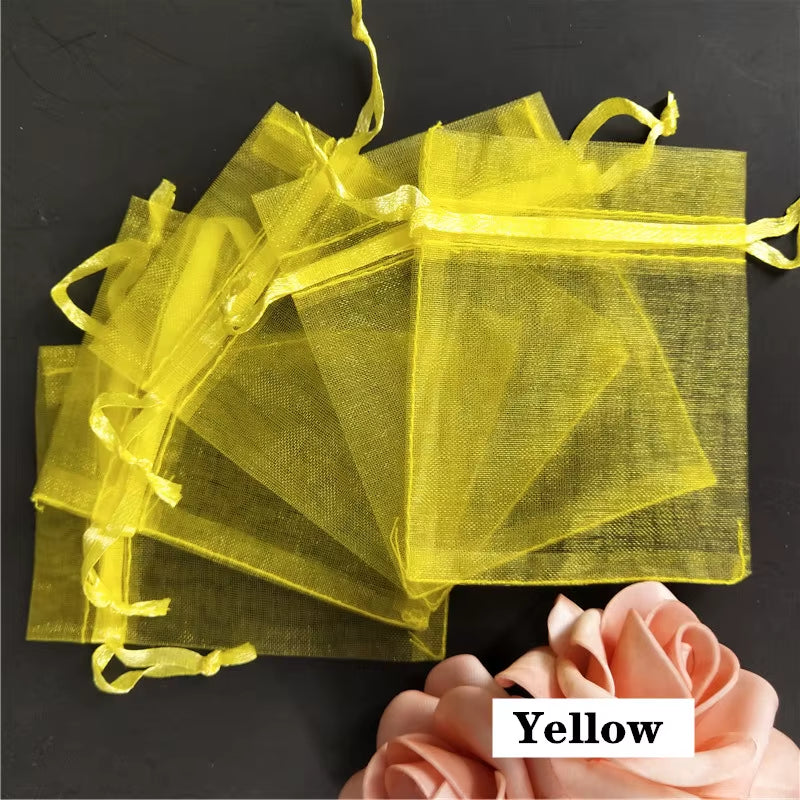 50Pcs Tulle Bags Organza Sheer Gauze Element Jewelry Bags Packing Drawable Organza Bags Wedding Christmas Organza Gift Bag 5Z