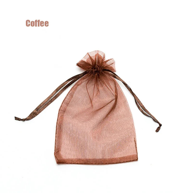 RE 100Pcs 22 Colors 7X9 9X12Cm 10X15 13X18Cm Wedding Christmas Gift Drawable Organza Bags Jewelry Packaging Display & Pouches 13