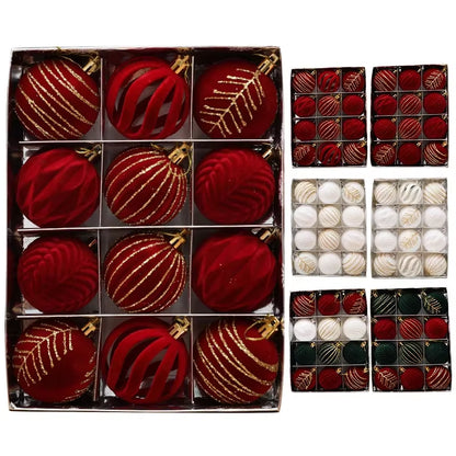 6/12Pcs 6Cm Wine Red Christmas Ball Ornaments Dark Green White Christmas Tree Party Decoration New Christmas Spheres Pendant