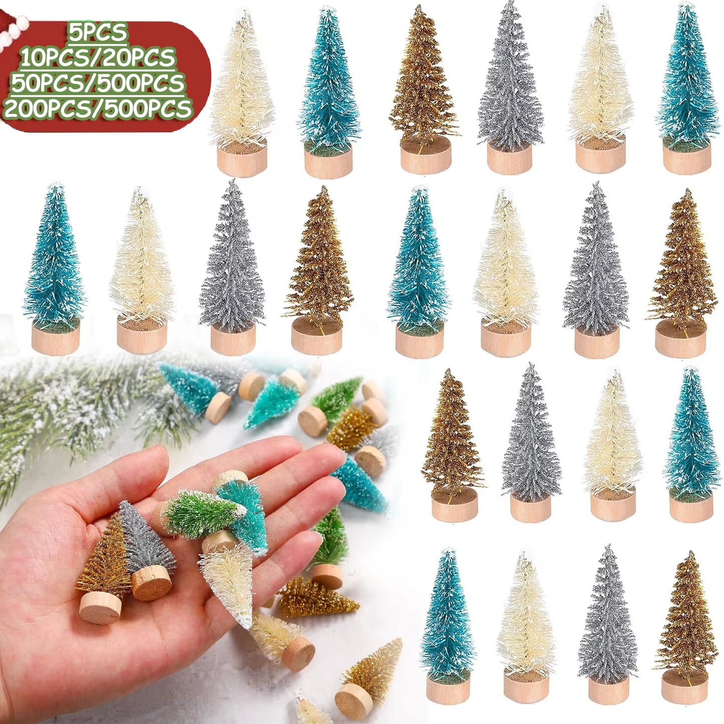 5/500Pcs Mini Christmas Tree Small Artificial Christmas Tree Ornament Cedar Pine Sisal Tabletop Merry Christmas Party Decoration