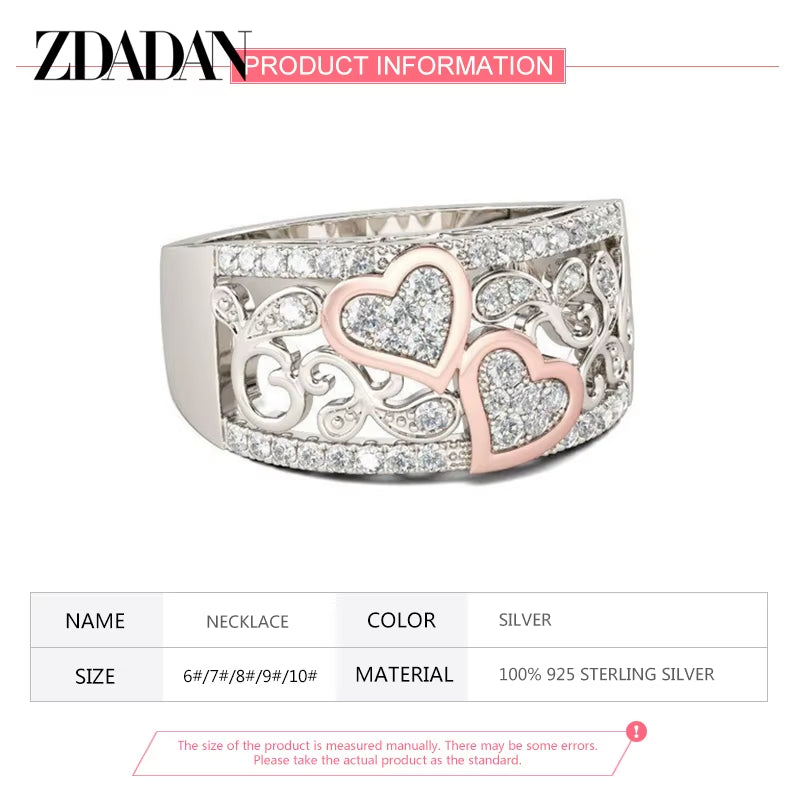 925 Sterling Silver Heart CZ Rings for Women Fashion Wedding Jewelry