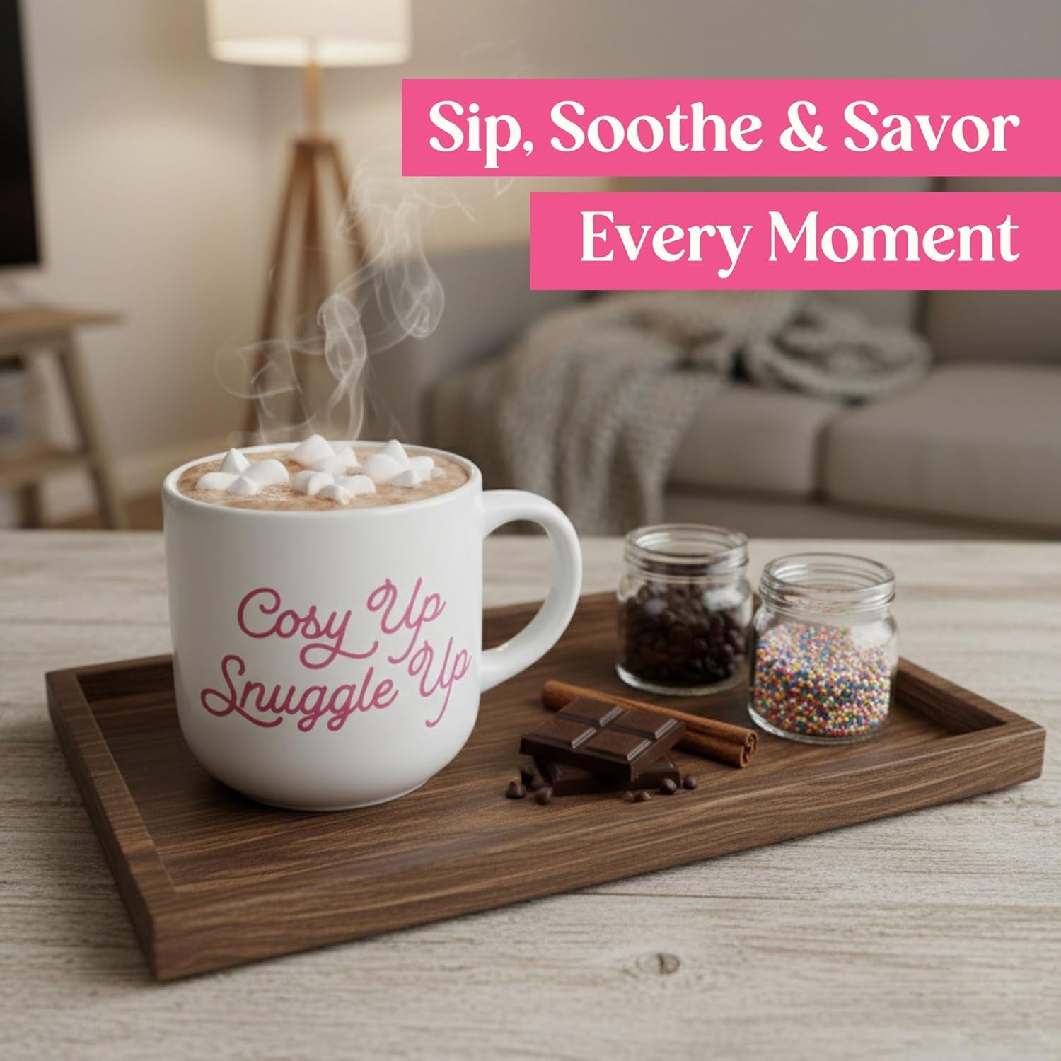 Hot Water Bottle Gift Set - Christmas Presents for Women, Includes Pink 1L Hot Water Bottle with Socks, Mug, Candle, Eye Mask, and Colouring Book with Pencil - Gifts for Women