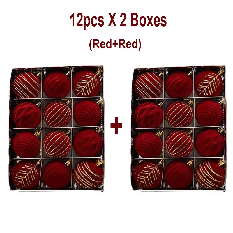 6/12Pcs 6Cm Wine Red Christmas Ball Ornaments Dark Green White Christmas Tree Party Decoration New Christmas Spheres Pendant