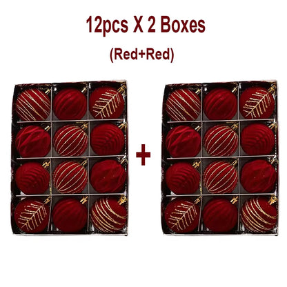 6/12Pcs 6Cm Wine Red Christmas Ball Ornaments Dark Green White Christmas Tree Party Decoration New Christmas Spheres Pendant