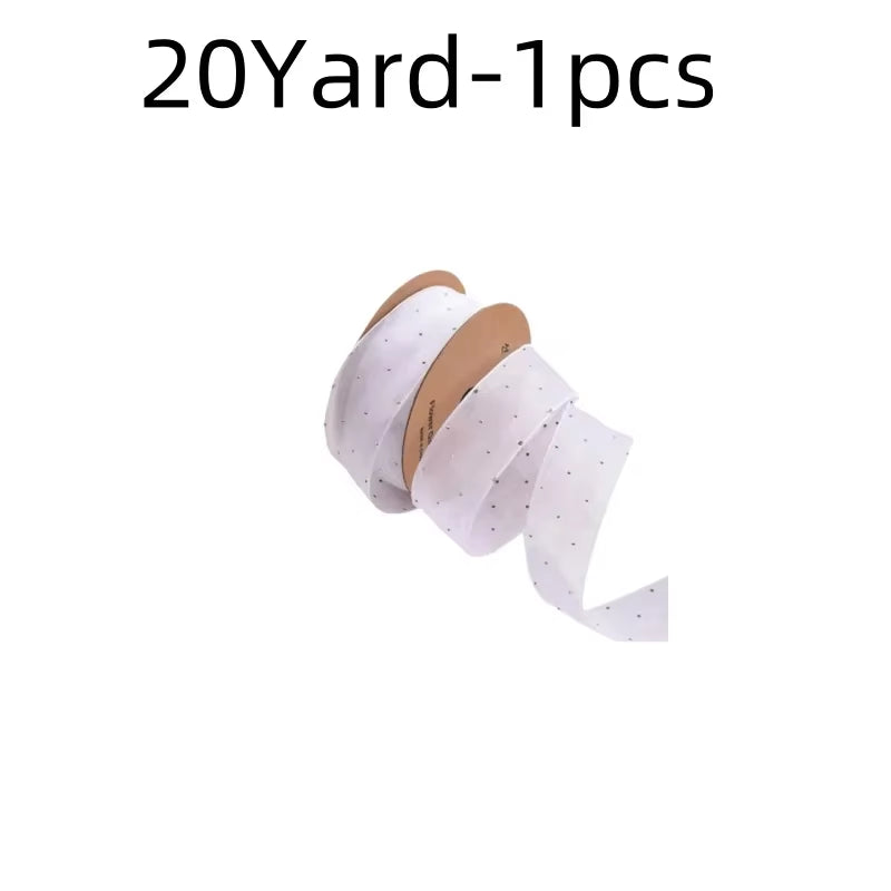20Yards 4CM Silver Dots Organza Gauze Packaging Ribbon Tape Flower Gift Box Wrap Bow DIY Wedding Christmas Party Decoration
