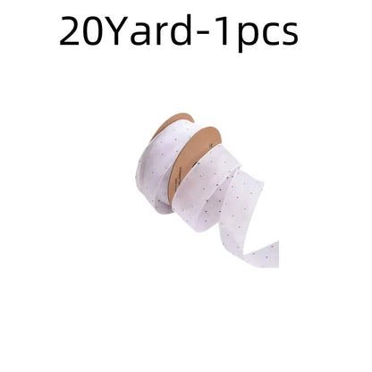 20Yards 4CM Silver Dots Organza Gauze Packaging Ribbon Tape Flower Gift Box Wrap Bow DIY Wedding Christmas Party Decoration