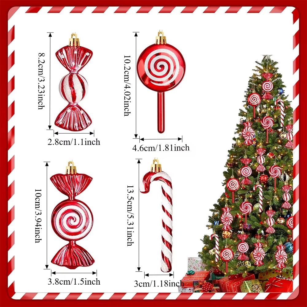 6-24PCS Christmas Lollipop Candy Cane Pendant Xmas Tree Hanging Ball Ornaments Christmas Party Decorations for New Year Gift