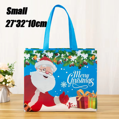 Tote Bags Santa Elk Snowflake Tote Bags Thickened Non-Woven Printed Waterproof Bags Christmas Gift Bags Christmas Decoration