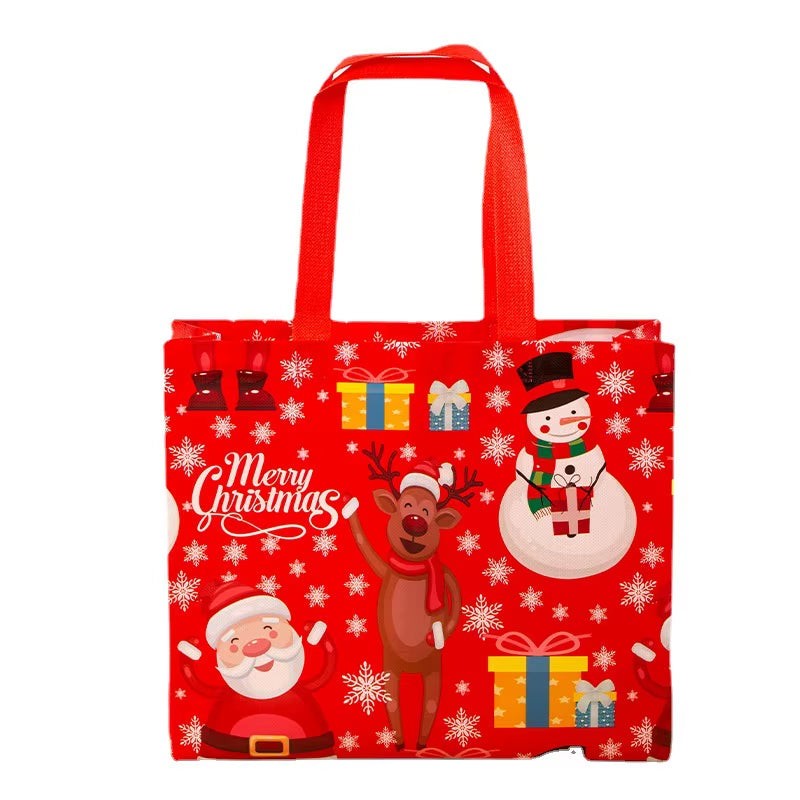 Tote Bags Santa Elk Snowflake Tote Bags Thickened Non-Woven Printed Waterproof Bags Christmas Gift Bags Christmas Decoration