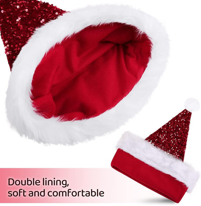 Red Santa Hat Christmas Hat for Adult Luxury Plush Xmas Hat with a Pompom for Men and Women,Red
