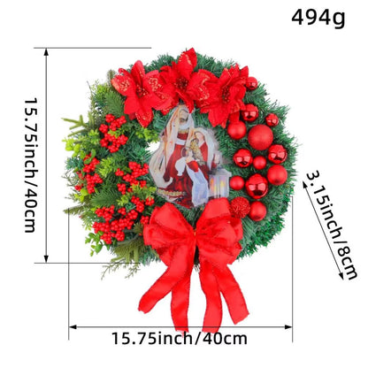 40Cm Big Red Flower Bow Ball Christmas Wreath with Oil Lamp Navidad Party Wedding Door Window Wall Fireplace Staircase Balcony