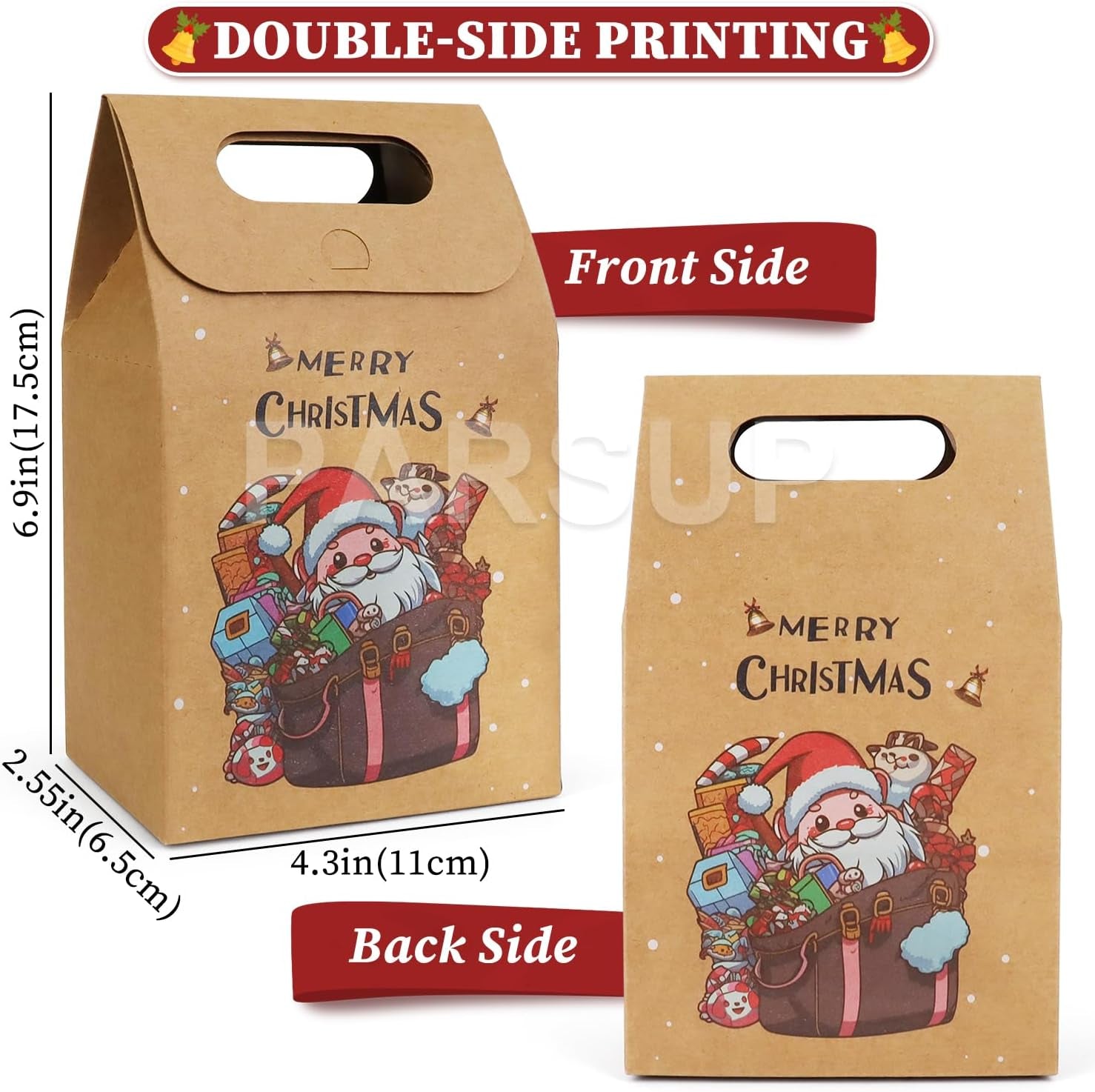 30Pcs Christmas Kraft Gift Bags, Christmas Candy Cookie Treats Party Paper Boxes Bags Assorted Styles Christmas New Year Holiday Party Treat Candy Supplies Presents