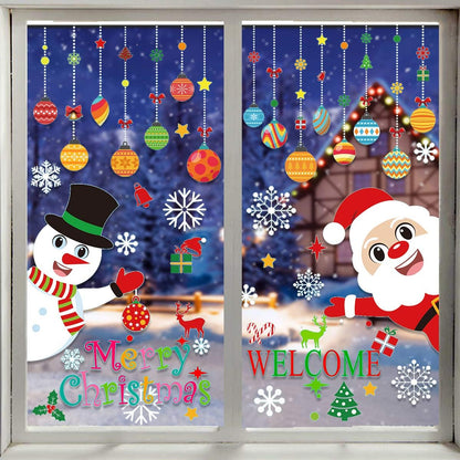 118 Pieces Christmas Window Clings with Xmas Snowflakes Decals Removable PVC Staic Stickers for Christmas Window Display(8 Sheets)