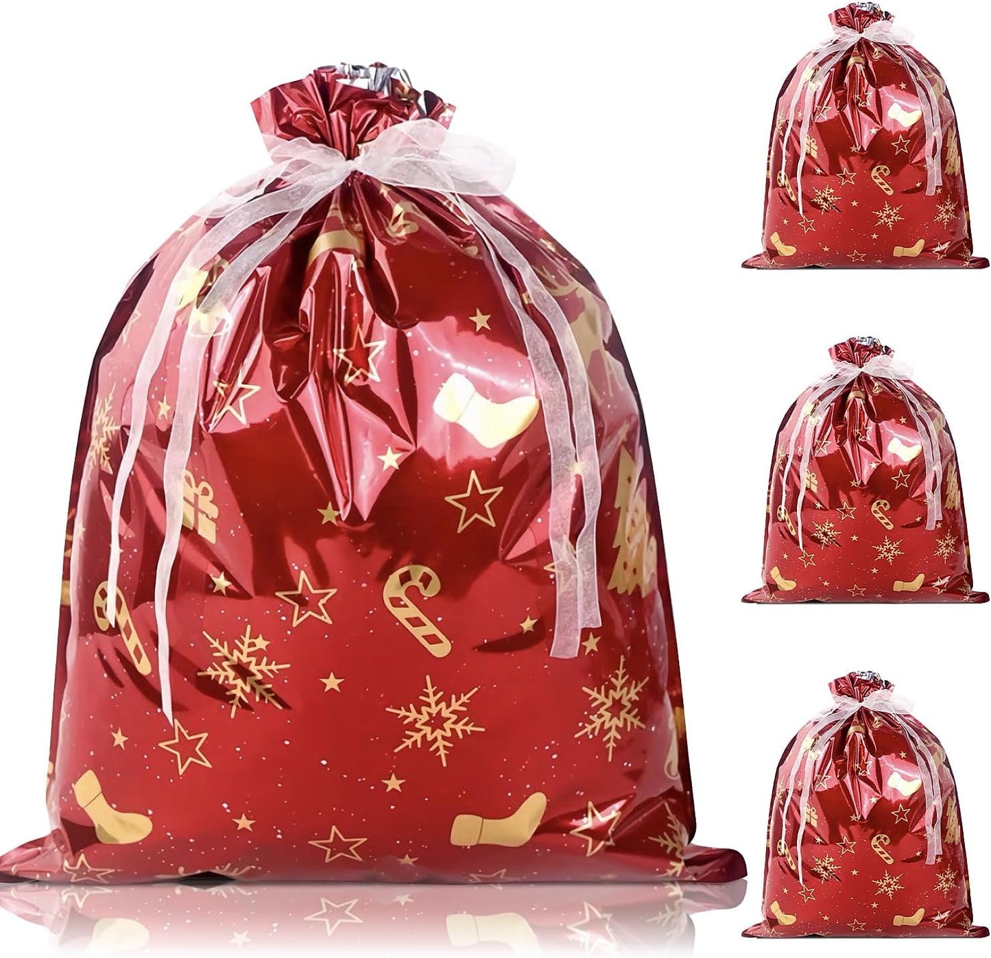 4 Pack Large Christmas Gifts Bags,39 * 51Cm Christmas Wrapping Bags,Red Gold Drawstring Gift Bags Multipack, Reusable Gift Bags for Presents Xmas Party