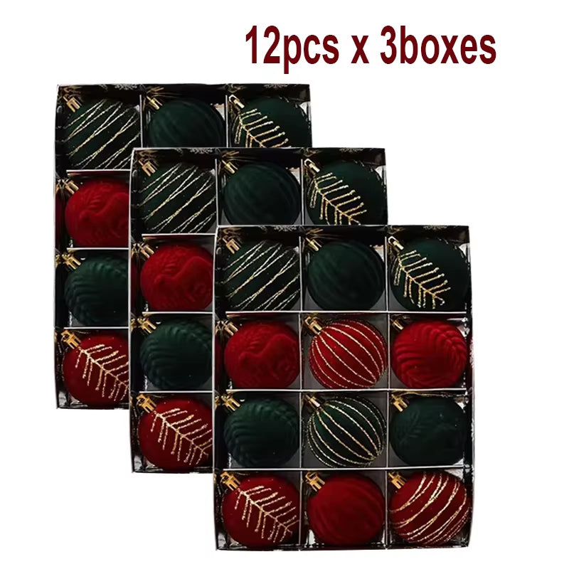 6/12Pcs 6Cm Wine Red Christmas Ball Ornaments Dark Green White Christmas Tree Party Decoration New Christmas Spheres Pendant