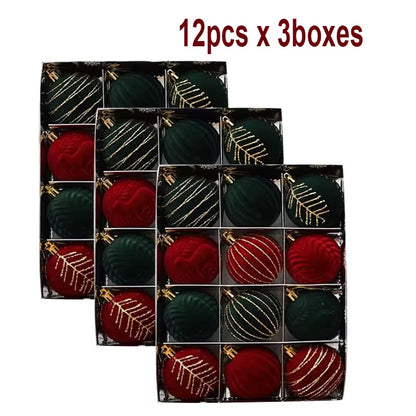 6/12Pcs 6Cm Wine Red Christmas Ball Ornaments Dark Green White Christmas Tree Party Decoration New Christmas Spheres Pendant