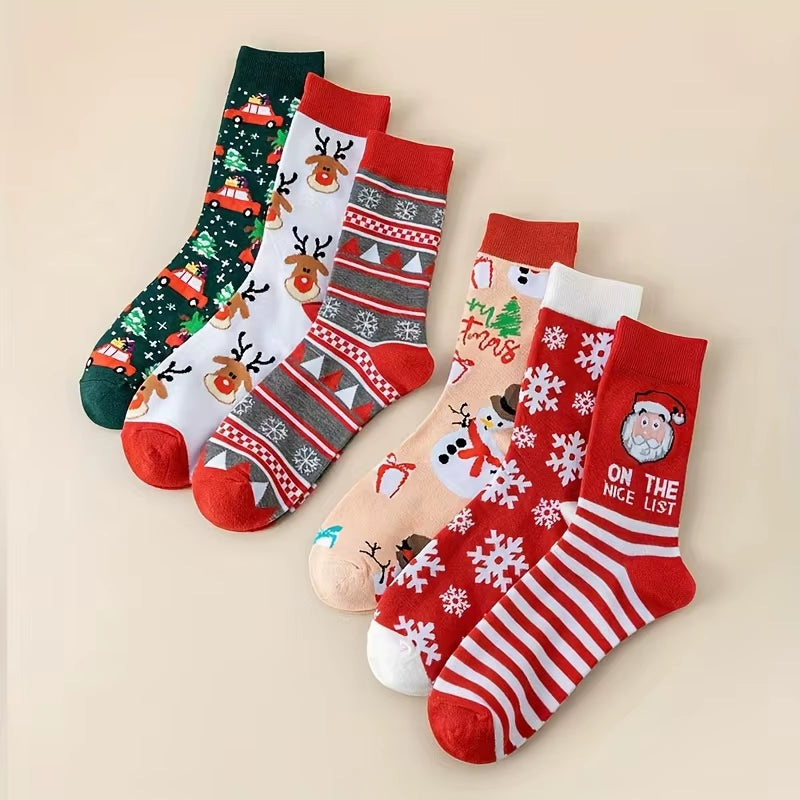 5/10Pairs Women'S Christmas Socks - Festive Santa, Reindeer, Snowman, Candy Canes - Warm Mid-Calf Holiday Stockings - Red, Green