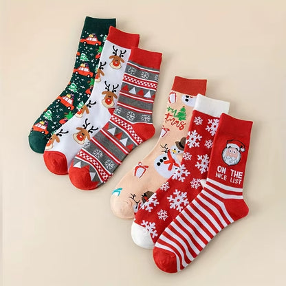 5/10Pairs Women'S Christmas Socks - Festive Santa, Reindeer, Snowman, Candy Canes - Warm Mid-Calf Holiday Stockings - Red, Green