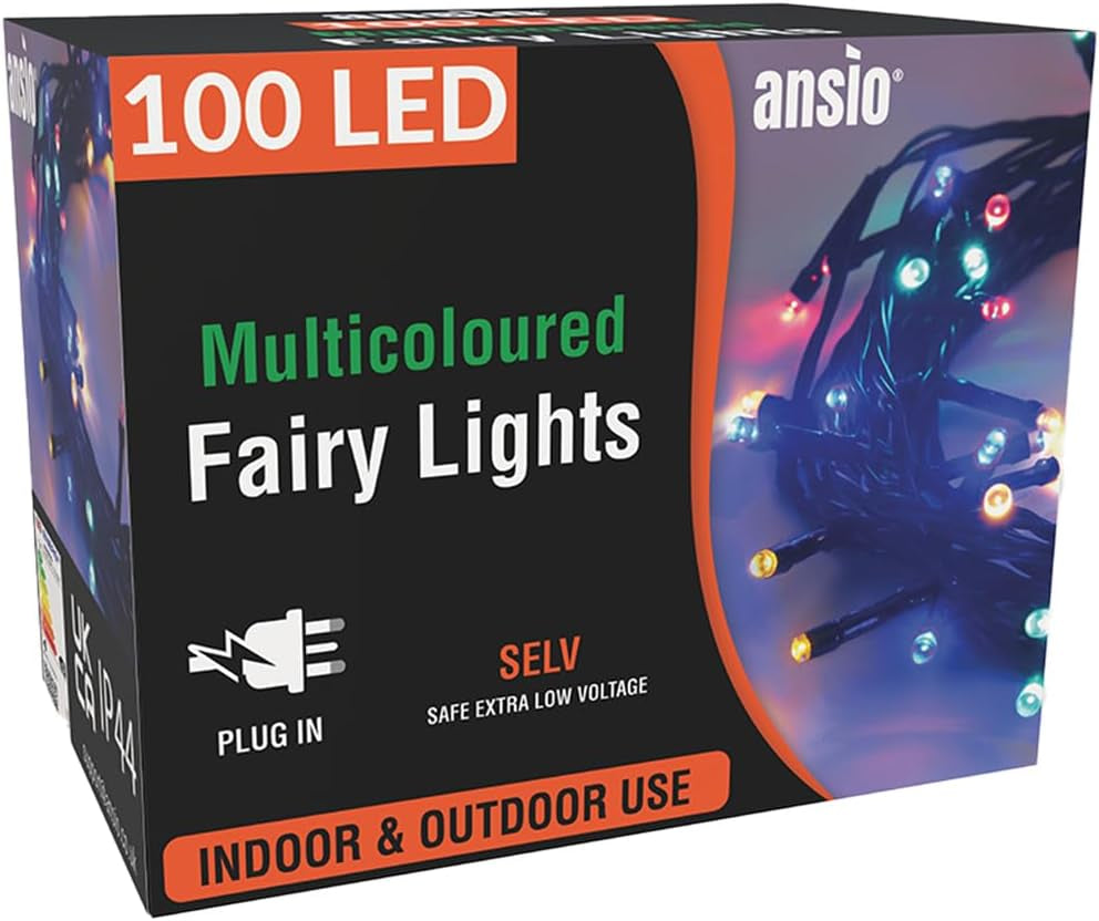 ® Christmas Lights 100 LED 10M/32Ft Christmas Tree Lights for Indoor & Outdoor Multicolour Decorations Fairy String Lights for Xmas Garden Bedroom & Party | Mains Powered Green Cable