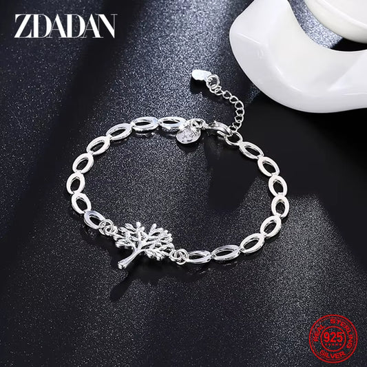 925 Sterling Silver Tree of Life Adjustable Bracelet & Bangle for Women Fashion Wedding Party Jewelry