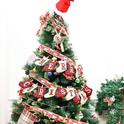 Merry Christmas Banners, Sock Shaped Burlap Banners, Red-White Plaid, 3 Meters (Length Only), 14 Pieces, Indoor/Outdoor, Christmas Party & Wall Decoration