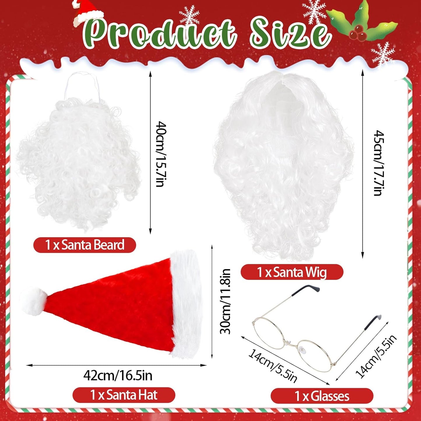 3/4 Pcs Santa Costume Adult Accessories, Christmas Santa Claus Costume Set with Santa Beard and Wig Santa Hat Santa Glasses, Santa Outfit Supplies for Xmas Carnival